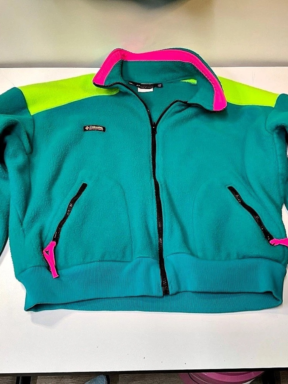 Columbia Vintage Columbia Radial Sleeve Neon Colorblock Fleece Jacket Color